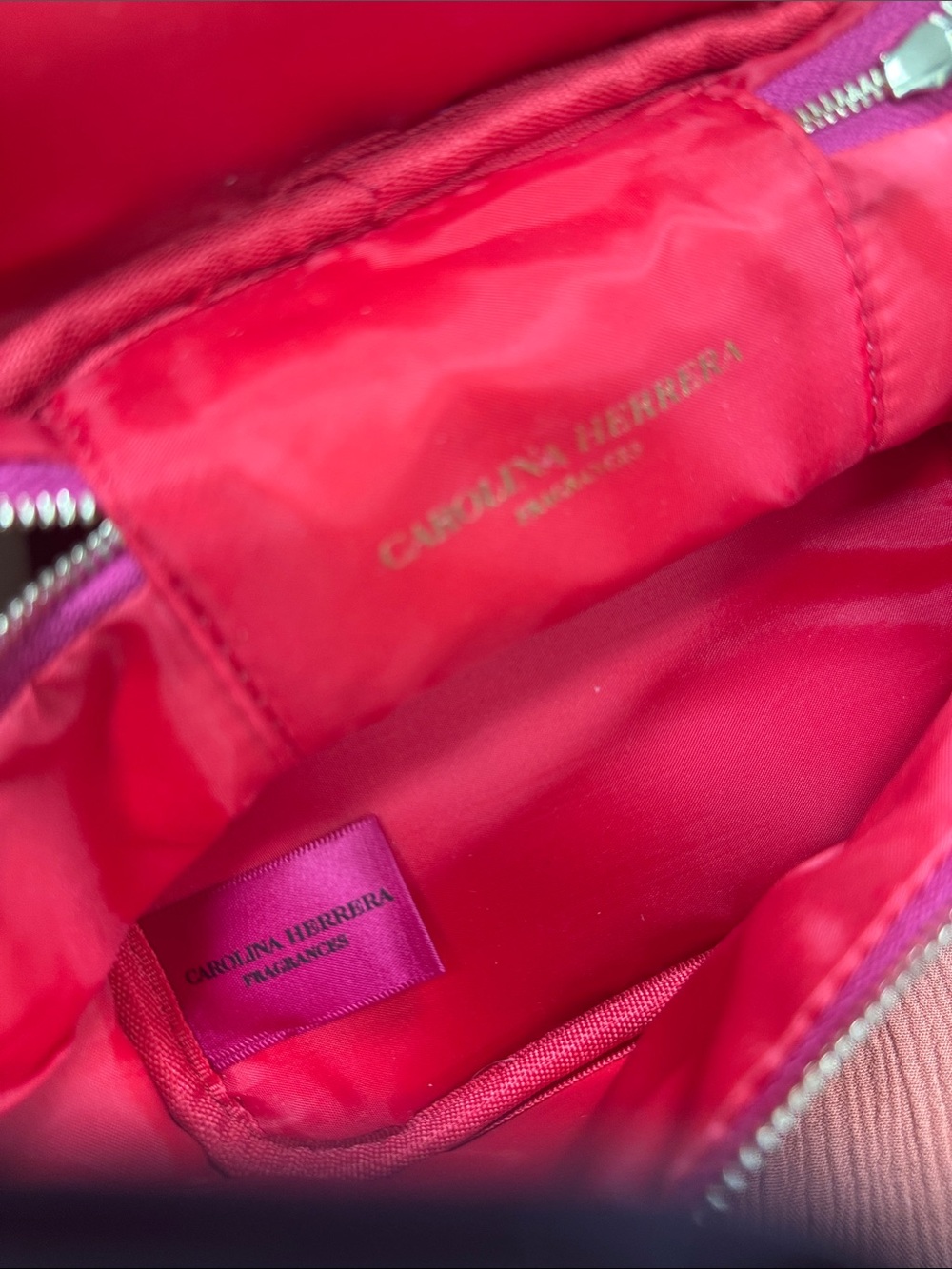 Carolina Herrera Black Floral Cosmetic Pouch with Pink Trim with bonus pink bag - Picture 5 of 5